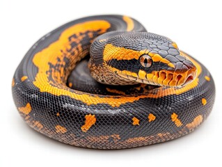 Fototapeta premium Hypnotic dance of the reticulated python in a lush forest setting wildlife photography nature close-up golden-brown patterns