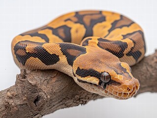 Fototapeta premium Boa constrictor slithering on branch tropical rainforest wildlife photography close-up intricate patterns