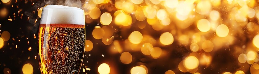 Fototapeta premium Bavarian pretzels and beer, Munich s historic squares aglow with joyful New Year celebrations