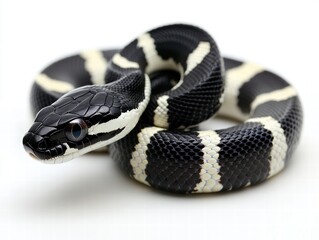 Obraz premium King snake slithering gracefully captured in studio wildlife photography controlled environment close-up shiny black body with white bands