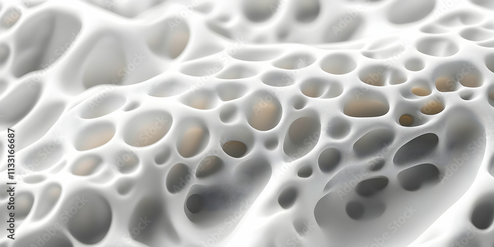 Poster abstract white porous surface, organic texture background with irregular holes and cavities, creatin