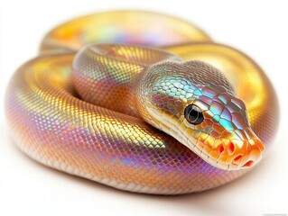 Obraz premium Whitelipped python displaying colorful iridescence exotic habitat wildlife photography natural environment close-up unique aesthetic