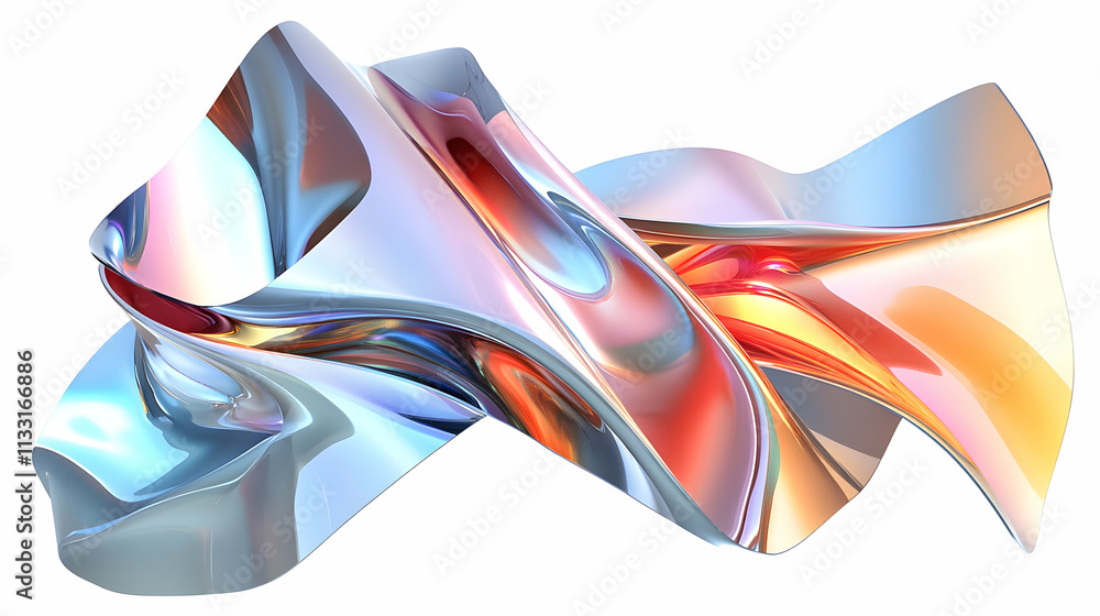 Poster abstract chromatic fluid form, iridescent waves of color dance and flow effortlessly in a dynamic co