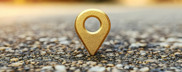 Golden Location Marker on Gravel Path, A Symbolic Image of Journey and Discovery