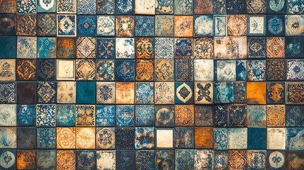 Colorful tiled wall showcasing intricate patterns and designs.