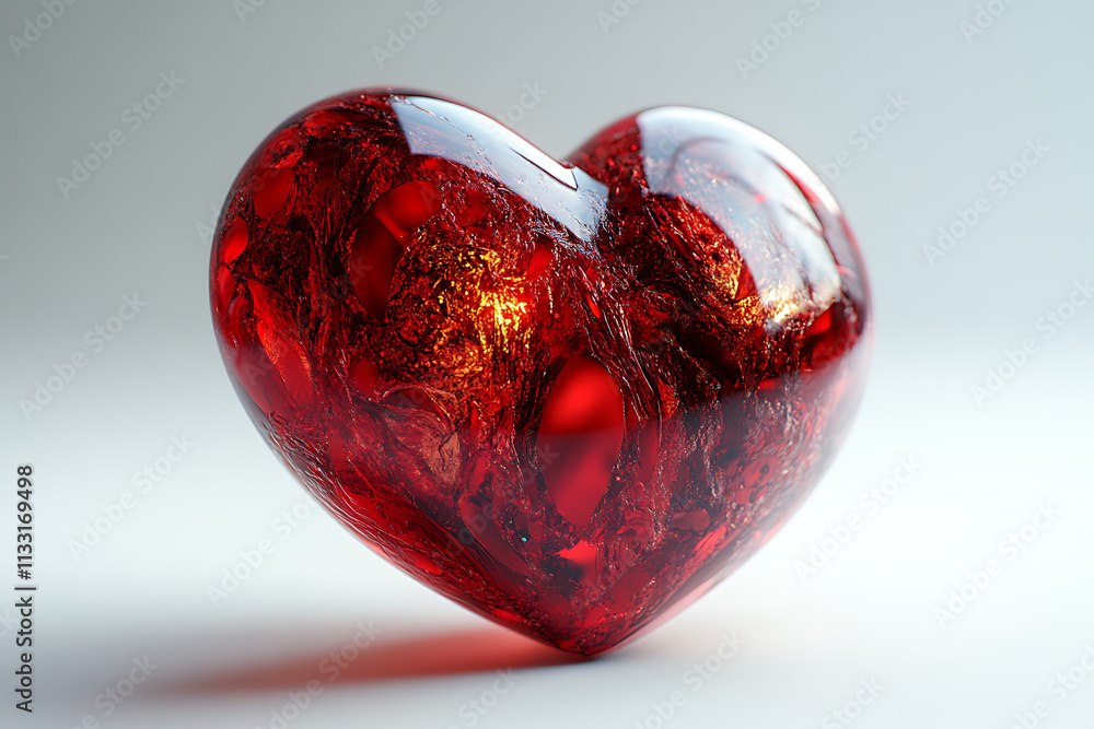 Poster a glossy, red heart-shaped object with intricate patterns, symbolizing love and emotion.
