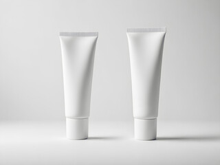 Blank white cosmetic tube mockup on white background.