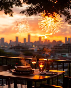Filipino adobo and leche flan, Manila s skyline bursting with colorful New Year fireworks