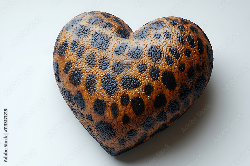 Poster a heart-shaped object with a leopard print design, suggesting a decorative or artistic purpose.