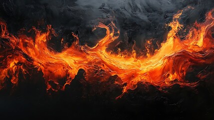 Fototapeta premium Fiery flames on a black background a horizontal wave