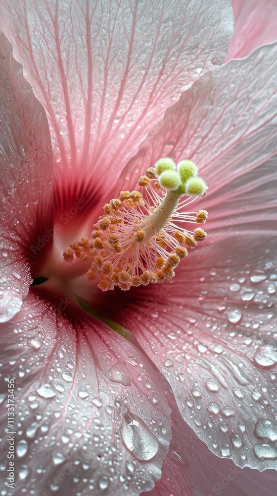 Poster a close-up glimpse of a delicate flower reveals intricate patterns and soft hues enhanced by water d
