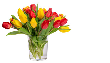 Vibrant Red and Yellow Tulip Bouquet in Glass Vase