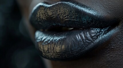 Obraz premium Woman's lips are painted black with glitter