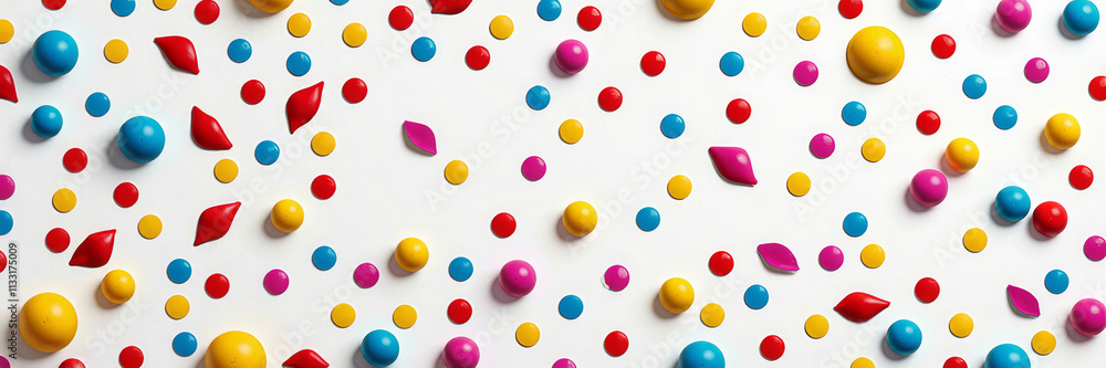Poster a colorful background of candy balls with a white background. the candy balls are in various colors 