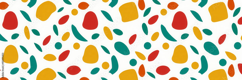 Poster a colorful pattern of shapes and circles on a white background. the colors are bright and lively, gi