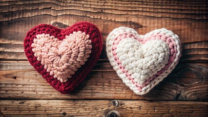 Obraz premium Beautiful heart crochet knitting Rustic Wood generative ai