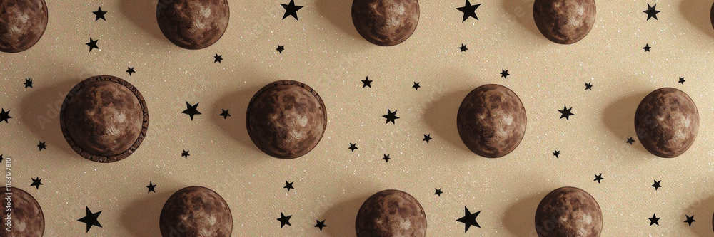 Poster a brown and white image of a galaxy with many stars and many small circles. the circles are of diffe
