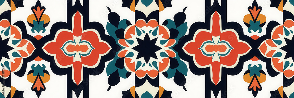Poster a colorful pattern of flowers and leaves. the flowers are in various sizes and colors, and the leave