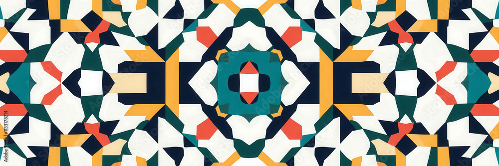 Poster a colorful pattern of squares and triangles. the squares are blue and red, and the triangles are blu