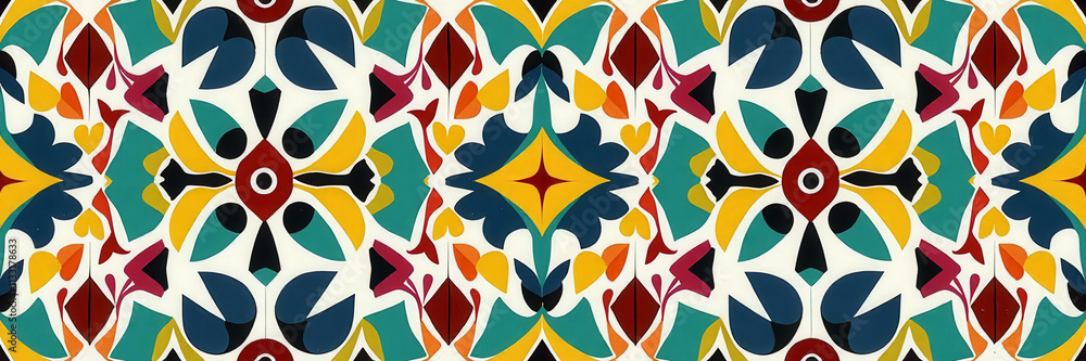 Poster a colorful pattern of squares and triangles. the squares are blue and red, and the triangles are blu