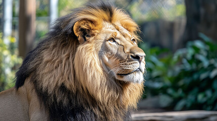 Obraz premium A majestic lion gazing thoughtfully in profile.