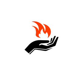 Vector illustration of silhouette of hands holding fire in minimalist style	