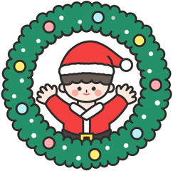 겨울 크리스마스 데코 크리스마스리스 크리스마스 꾸미기 다꾸 크리스마스 트리 크리스마스 액자 프레임 산타 산타어린이 일러스트