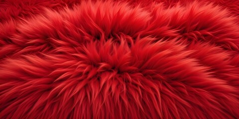 Fototapeta premium Bright red furry texture, resembling a shaggy carpet or rug