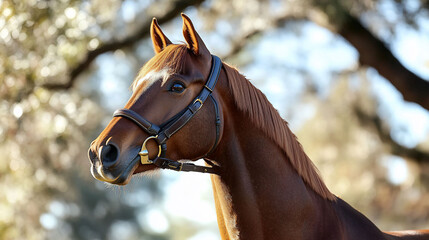 Obraz premium A close-up of a horse's head in natural light.