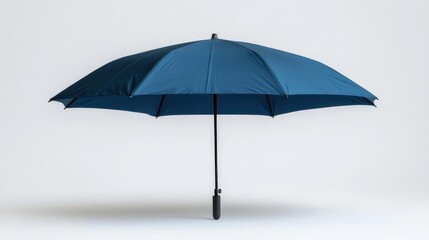 Closed navy blue umbrella against a plain white background.