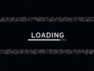 Loading, Progress, Bar, Screen, Digital, Display, Technology, Data, Code, Matrix, Numbers, Letters, Symbols, Black, White, Monochrome, Minimalist, Modern, Futuristic, Computer, Monitor, Interface, GUI