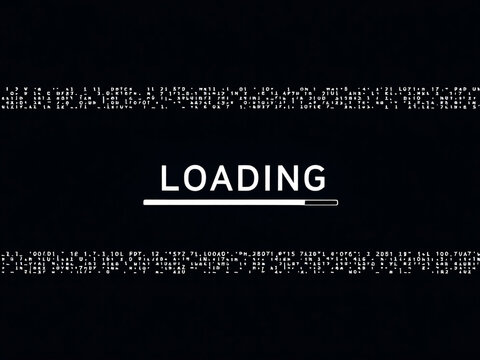 Loading, Progress, Bar, Screen, Digital, Display, Technology, Data, Code, Matrix, Numbers, Letters, Symbols, Black, White, Monochrome, Minimalist, Modern, Futuristic, Computer, Monitor, Interface, GUI