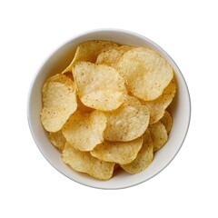 Crispy Potato Chips in a White Bowl, Isolated on White Background Cutout
