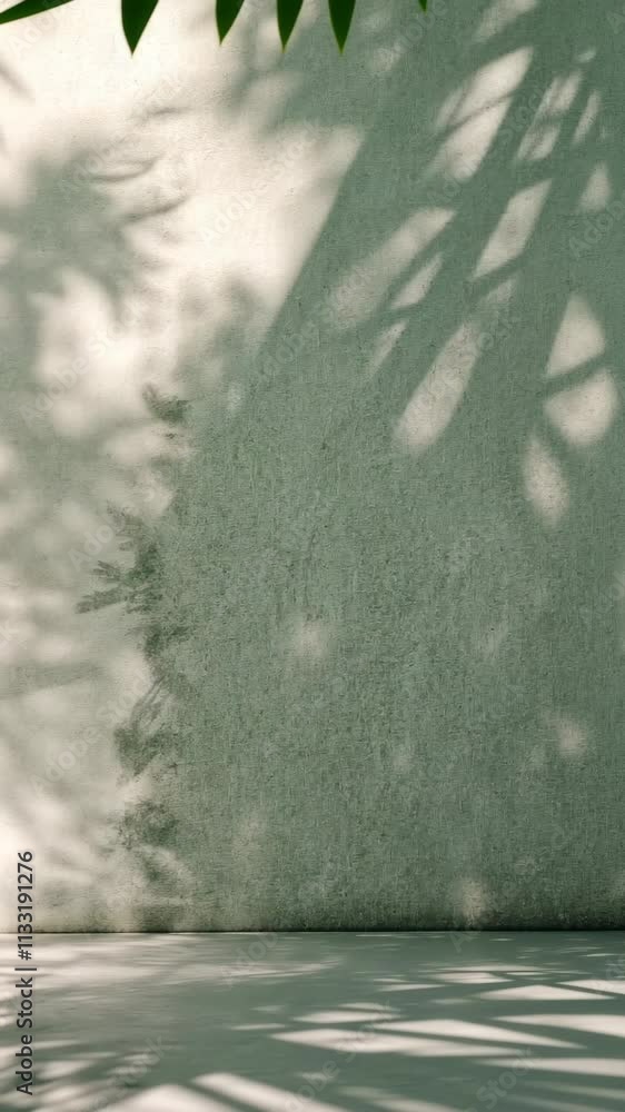 Poster soft shadows cast on a textured wall create an interplay of light and nature in a serene setting