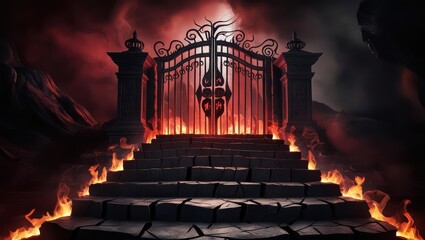 The path to hell is blazing hot, with a terrifying red smoke in the background.