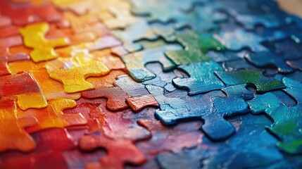 Colorful Puzzle Piece Symbolizing Encouraging Autistic Independence in Vibrant and Inspirational Close-Up Photograph for Stock Use