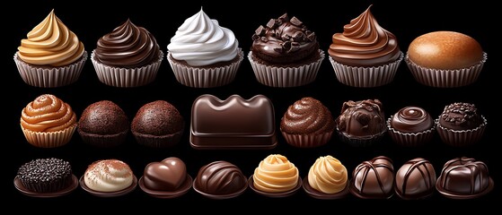 An adorable cartoon scene featuring a heart-shaped box of chocolates surrounded by various sweet treats and hearts. The illustration is rich in color and detail, creating an inviting and romantic 