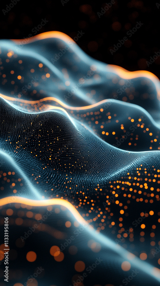 Poster dark, abstract background with dynamic digital lines and flowing patterns, symbolizing chaos, moveme