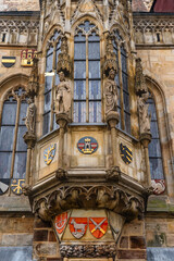Artistic detail of the astronomical clock tower in the city of Prague, Czech Republic.