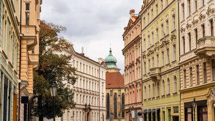 Impressive artistic buildings in the Jewish quarter of the unesco city of Prague, Czechia.