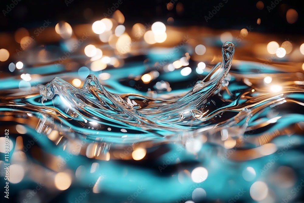Poster a close-up of rippling water reflecting sunlight, creating shimmering blue patterns.