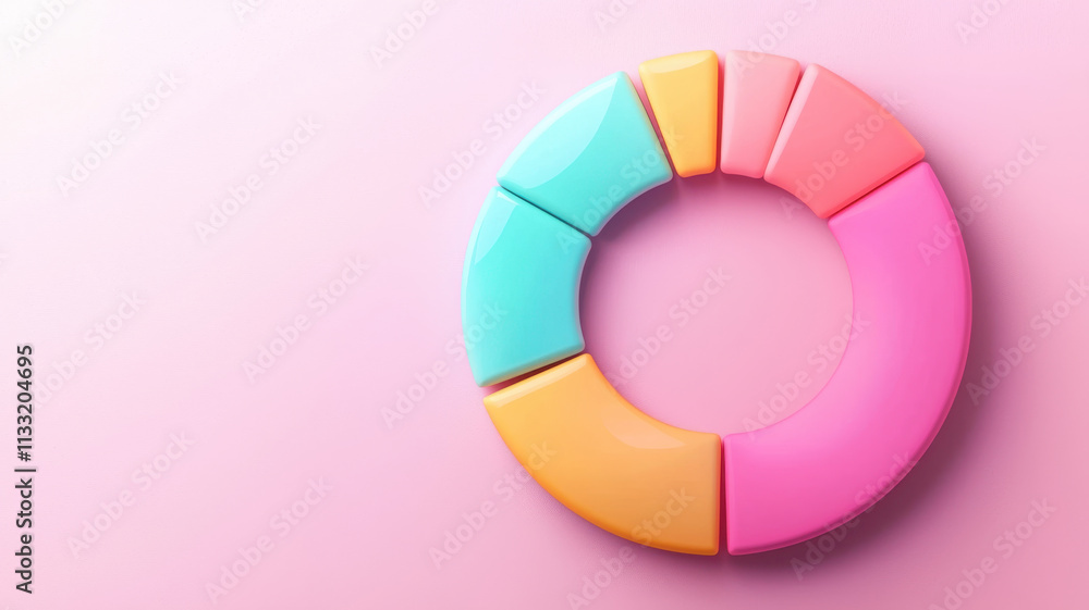 Poster colorful circular chart on pink background representing goals and progress