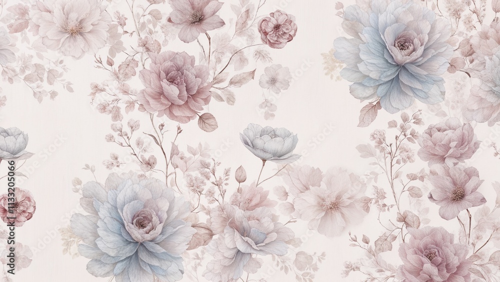 Poster delicate floral pattern background with soft pastel colors and copy space for text