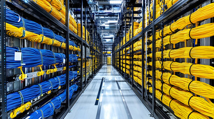 Organized Network Cables in Data Center Corridor