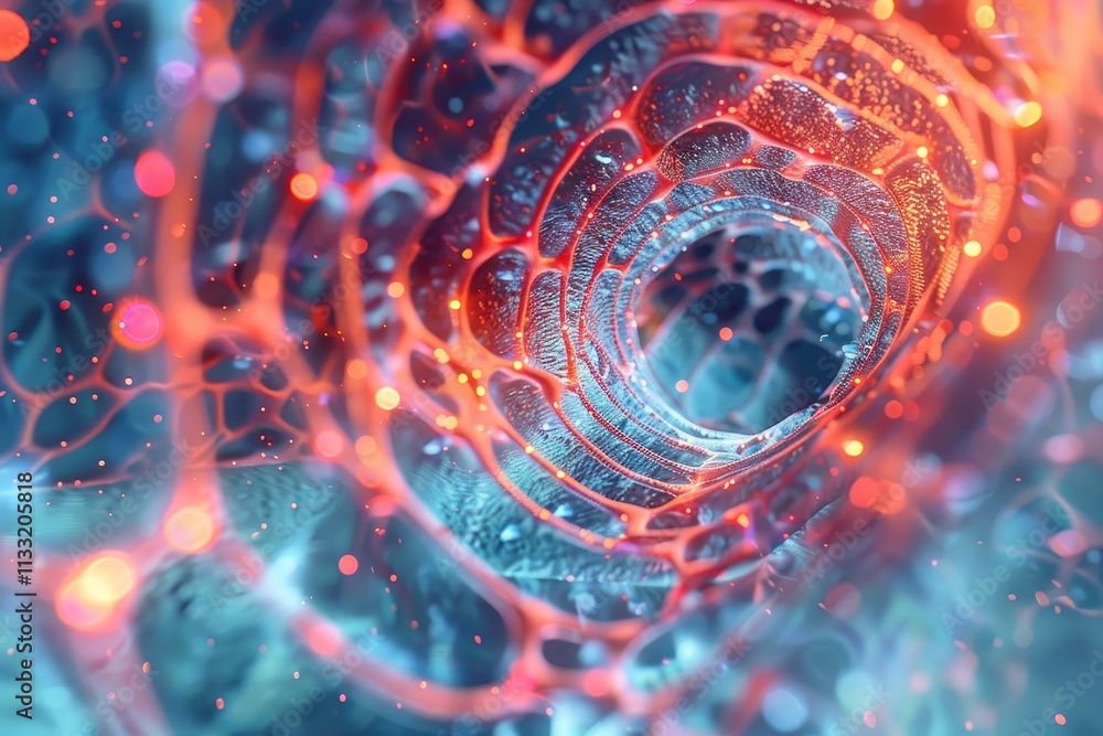 Aufkleber a close-up view of a spiral illuminated by vibrant red and blue lights, creating a dynamic visual ef