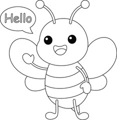 Obraz premium Cute kawaii cartoon character bee waving hand coloring page for kids