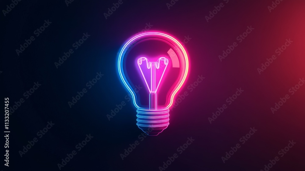 Poster a striking neon pink light bulb appears to float in a dark space, creating a minimalist and futurist