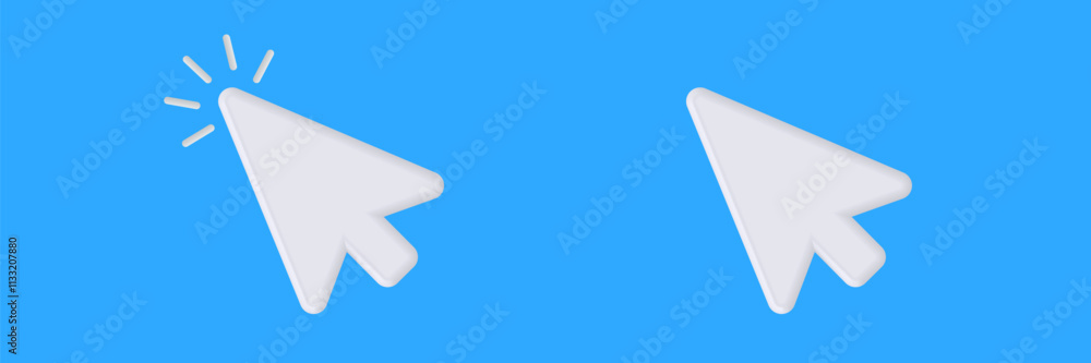 Poster two white computer cursors, one with a click effect, representing interaction and focus.