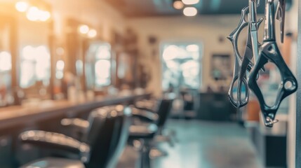 Fototapeta premium Vintage Barbershop Interior with Hanging Scissors