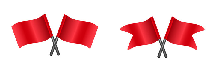 Image of two bright red flags crossed with black poles, symbolizing alert or danger.